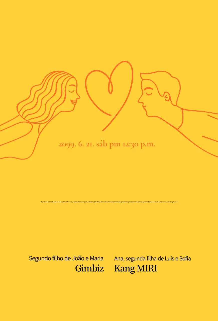 Convite de casamento simples amarelo