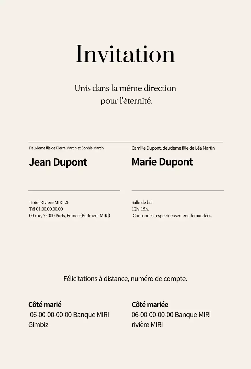 Invitation de mariage simple beige