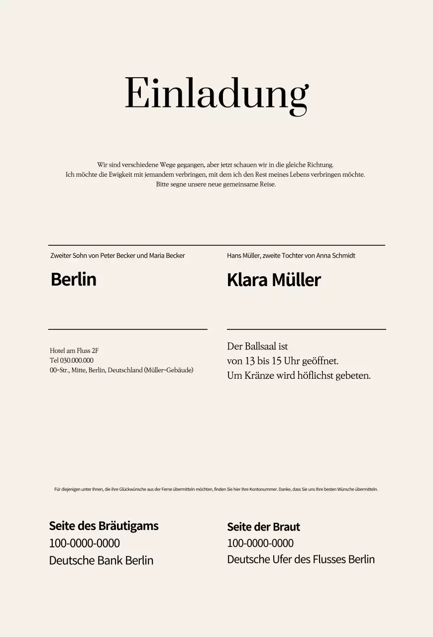 Beige, einfache Hochzeitseinladung