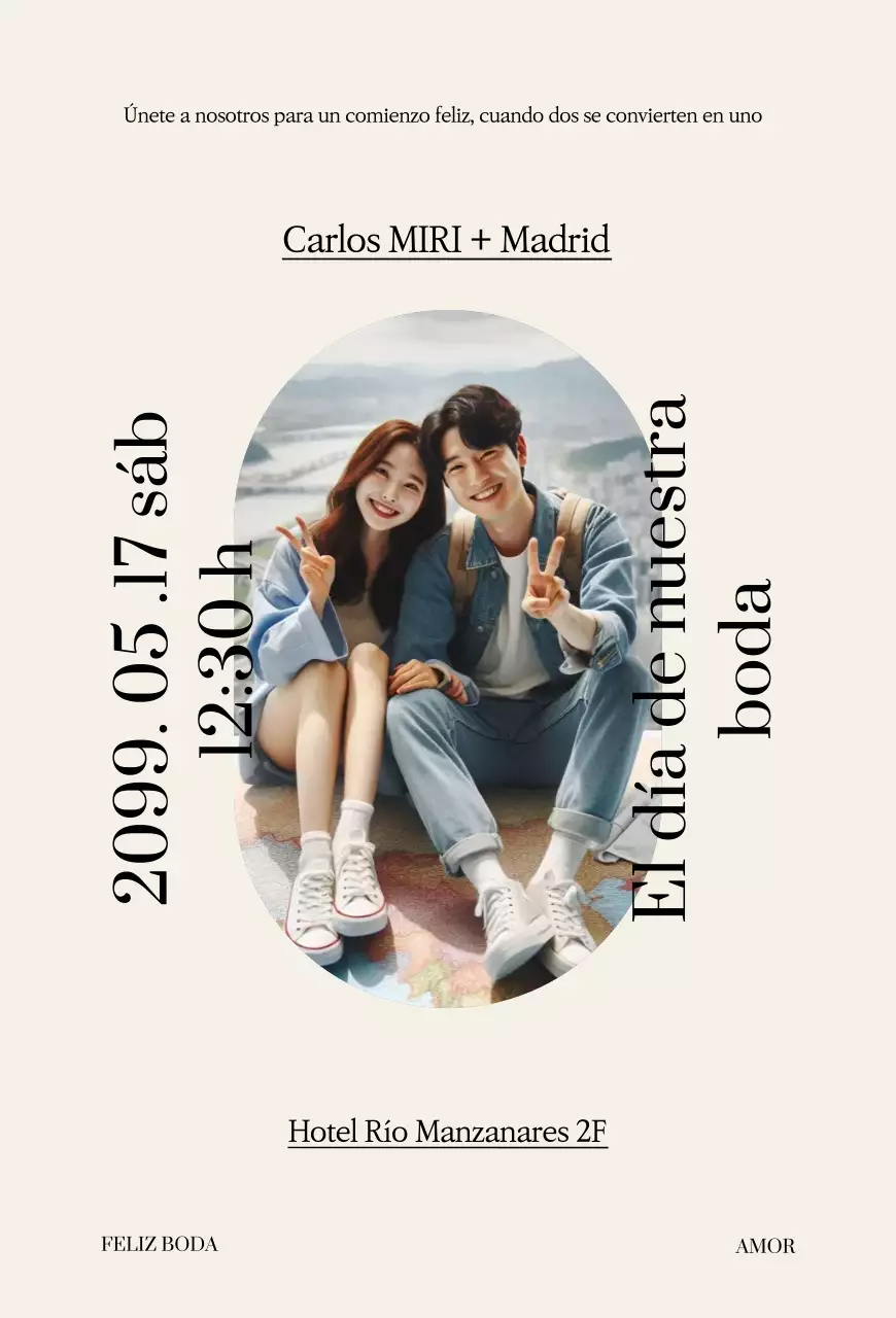 Invitación de boda sencilla en color beige