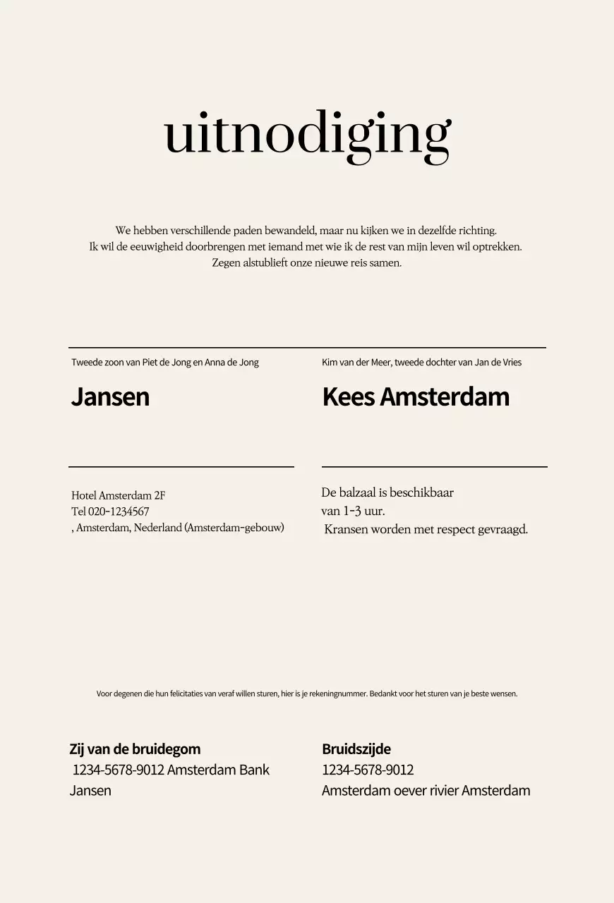 Beige Eenvoudige Trouwuitnodiging