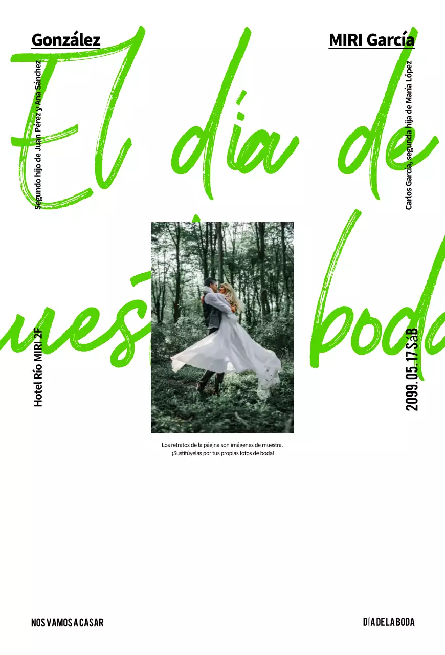 Invitación de boda sencilla en color verde