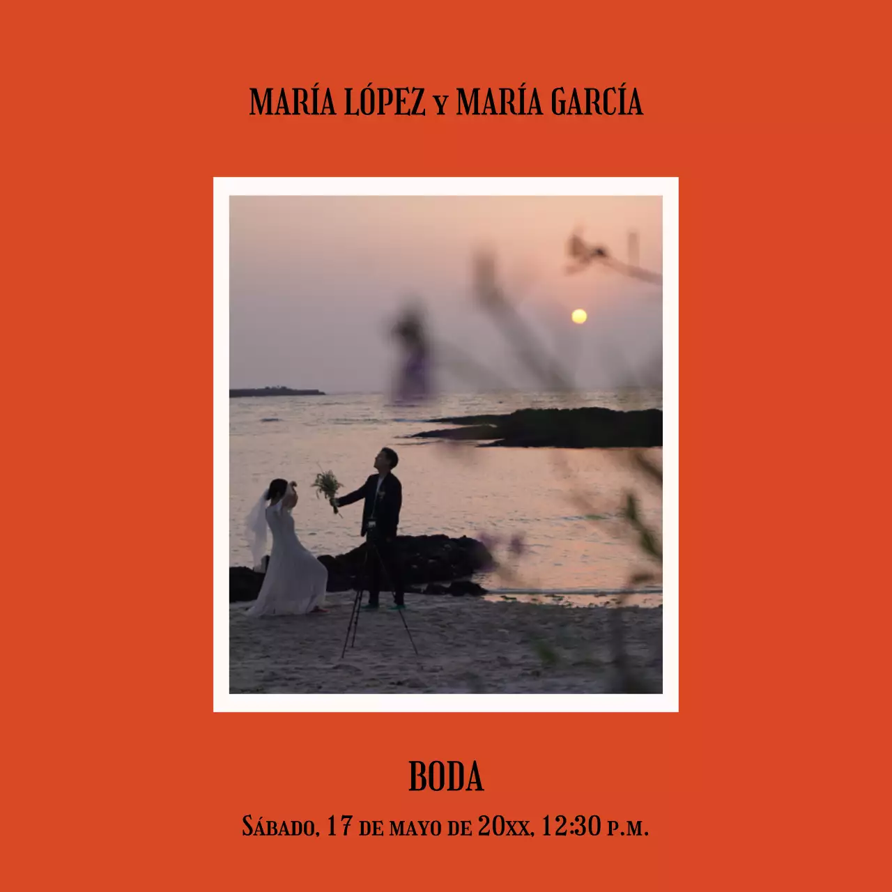 Invitación de boda clásica en color naranja