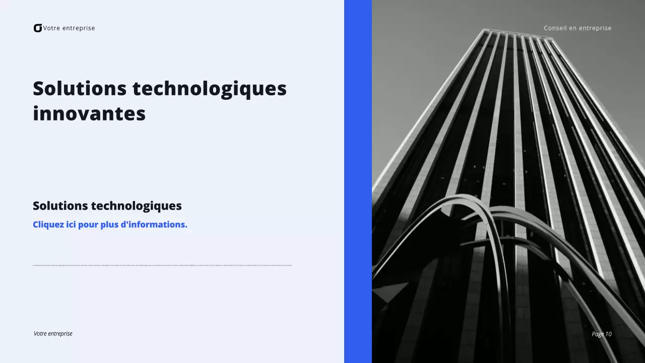 Présentation de conseil aux entreprises modernes en noir et bleu