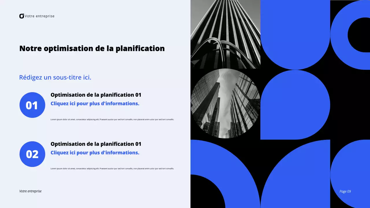 Présentation de conseil aux entreprises modernes en noir et bleu