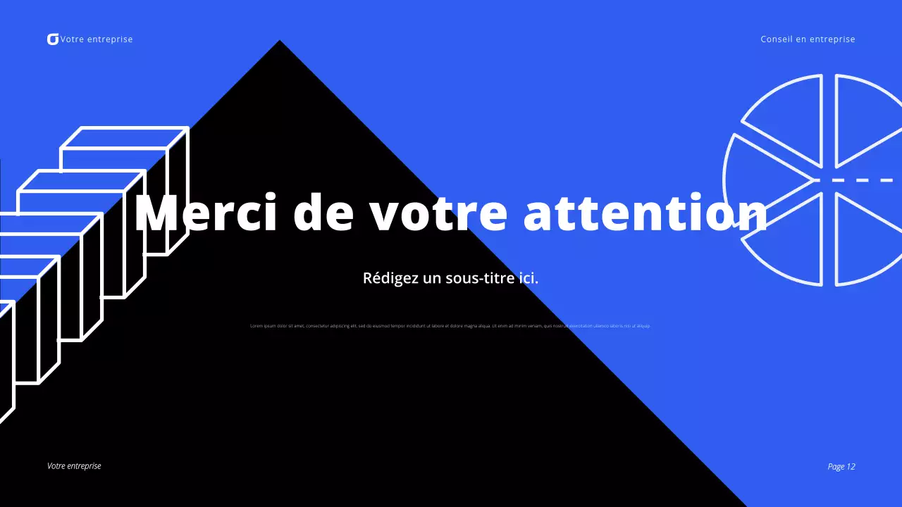Présentation de conseil aux entreprises modernes en noir et bleu