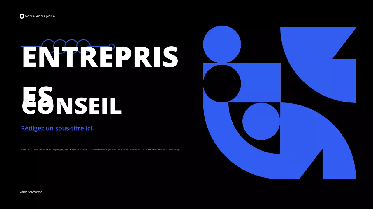 Présentation de conseil aux entreprises modernes en noir et bleu