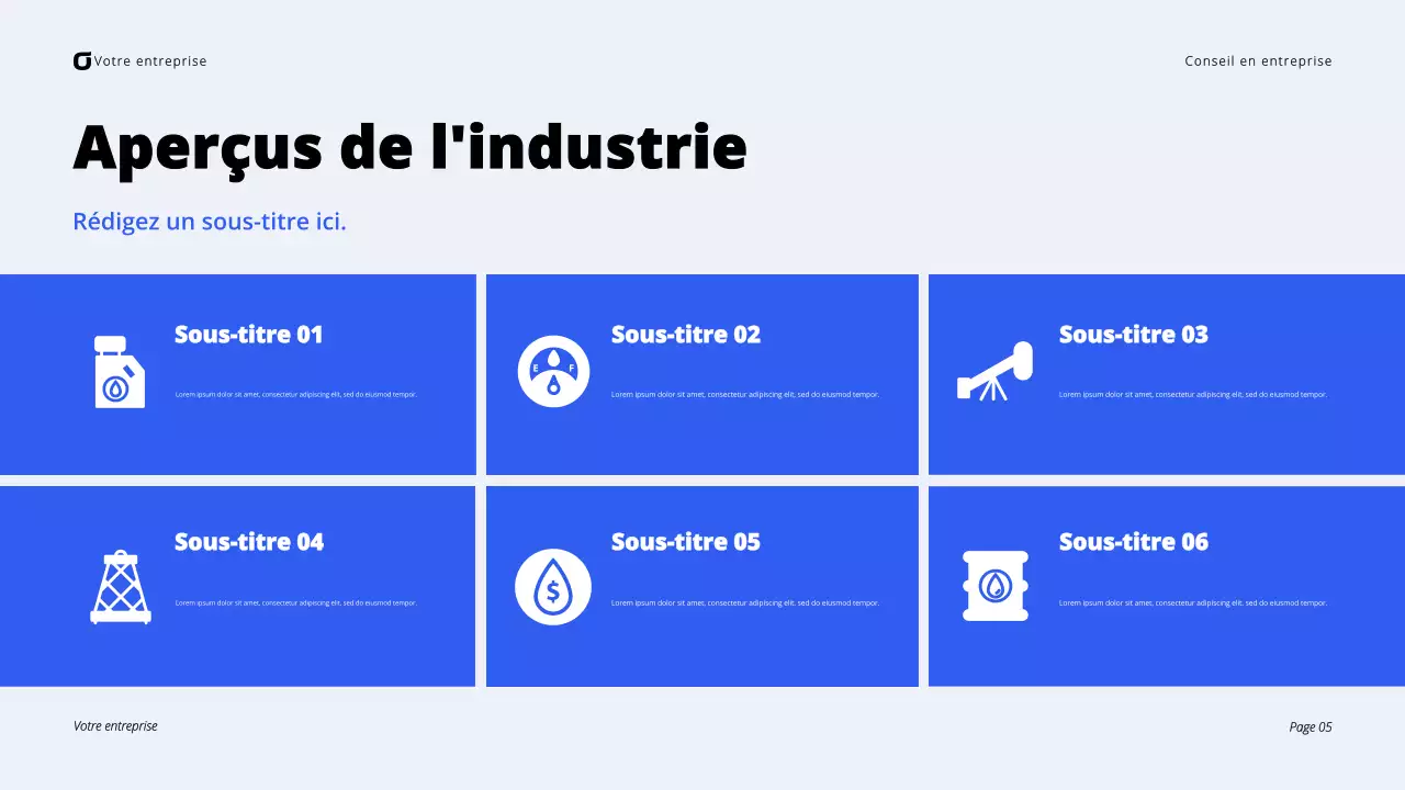 Présentation de conseil aux entreprises modernes en noir et bleu