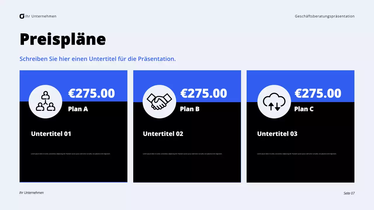 Schwarz-blaue moderne Unternehmensberatung Präsentation