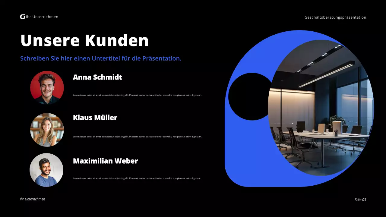 Schwarz-blaue moderne Unternehmensberatung Präsentation