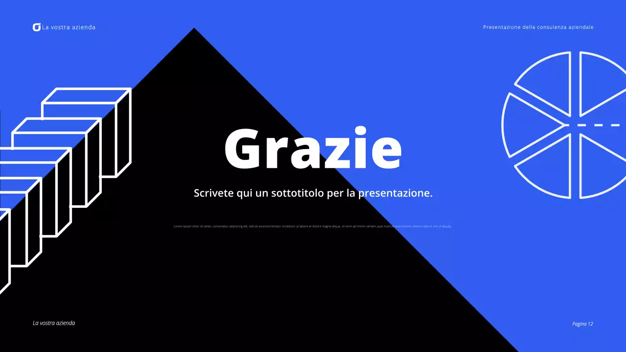 Presentazione di consulenza aziendale moderna in nero e blu