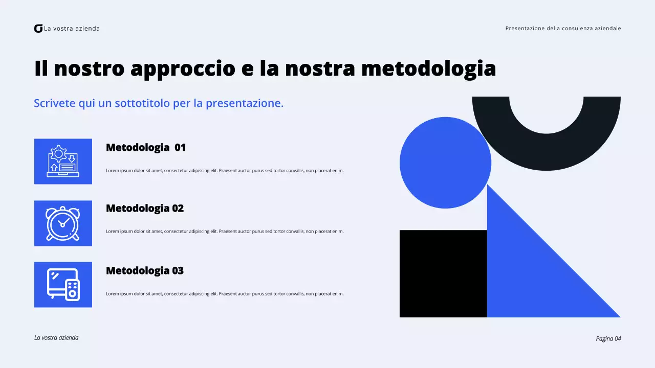 Presentazione di consulenza aziendale moderna in nero e blu