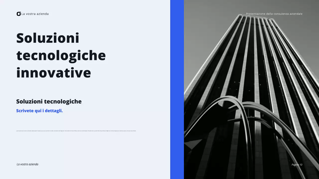 Presentazione di consulenza aziendale moderna in nero e blu