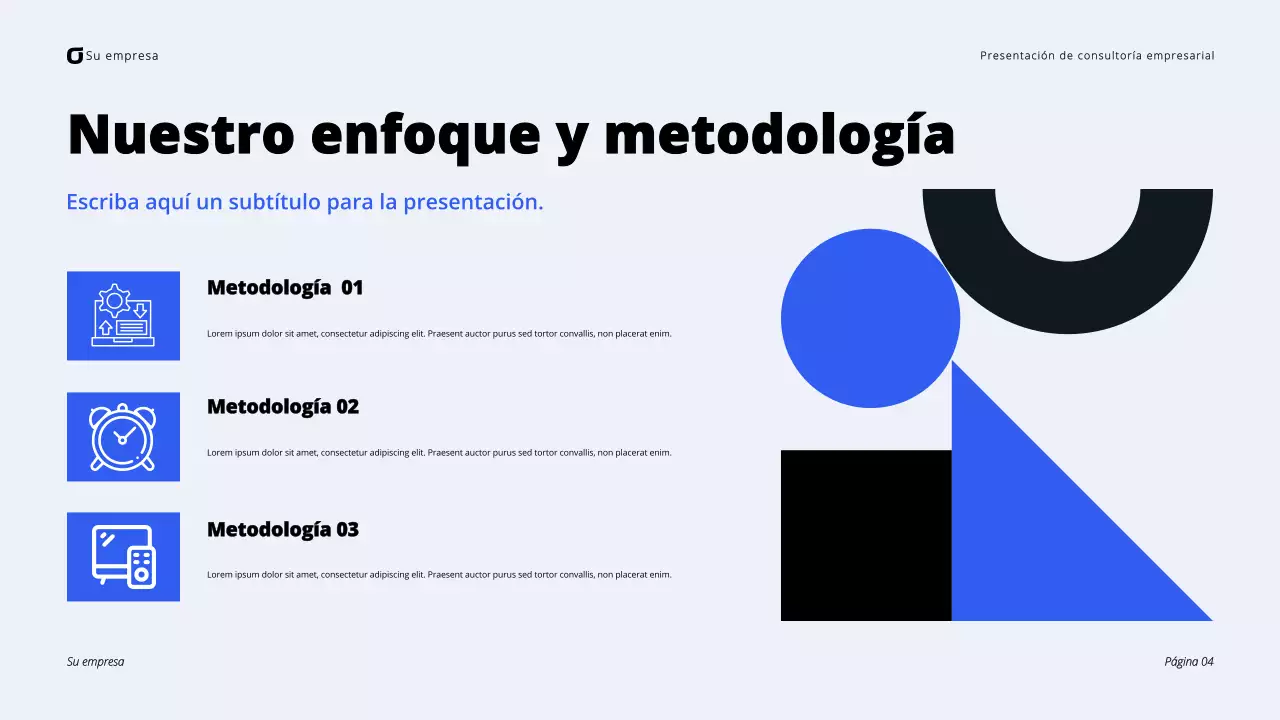 Presentación de consultoría empresarial moderna en negro y azul