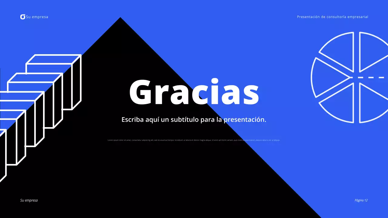 Presentación de consultoría empresarial moderna en negro y azul