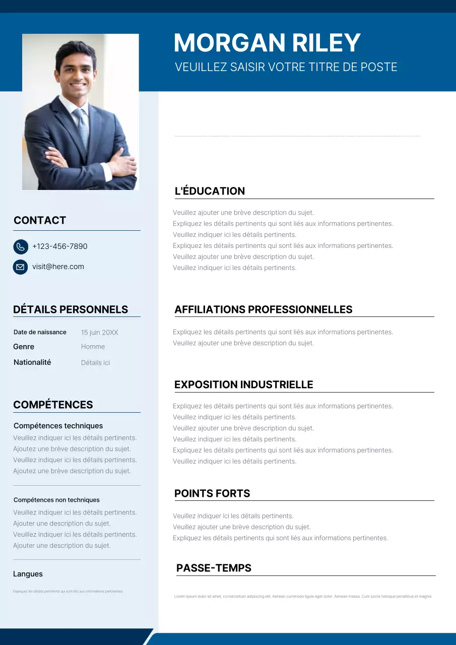 Conception de CV professionnel bleu