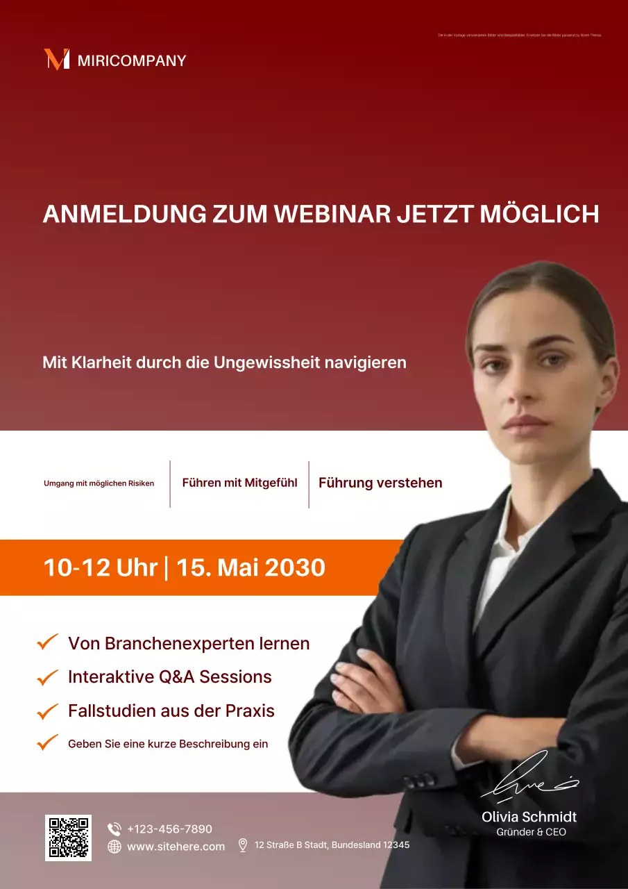 Blaues Registrierungsposter für professionelle Führungskräfte