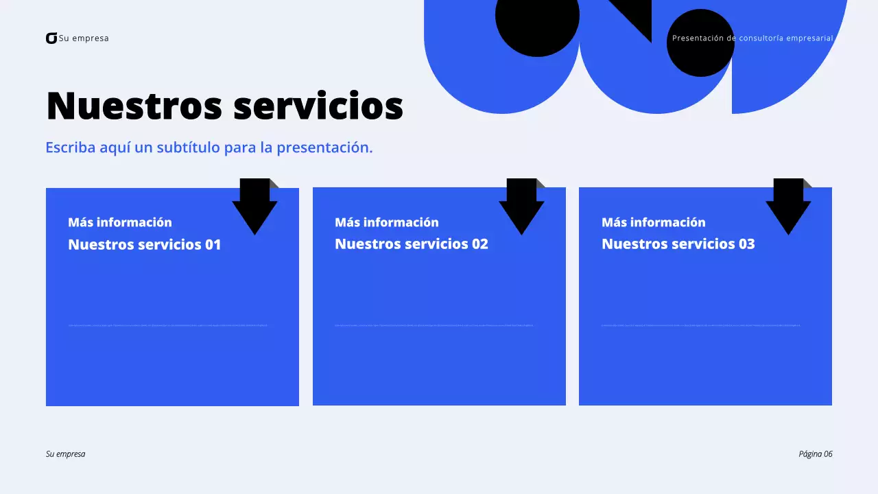 Presentación de consultoría empresarial moderna en negro y azul