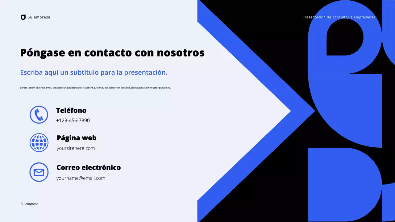 Presentación de consultoría empresarial moderna en negro y azul