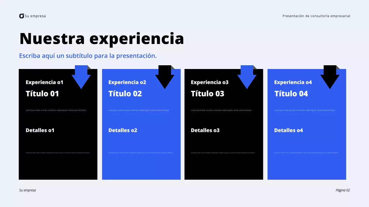 Presentación de consultoría empresarial moderna en negro y azul