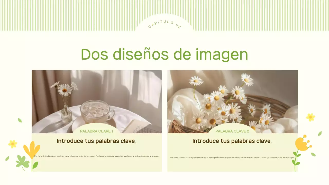 Un lindo fondo con flores primaverales en tonos lima y amarillo.