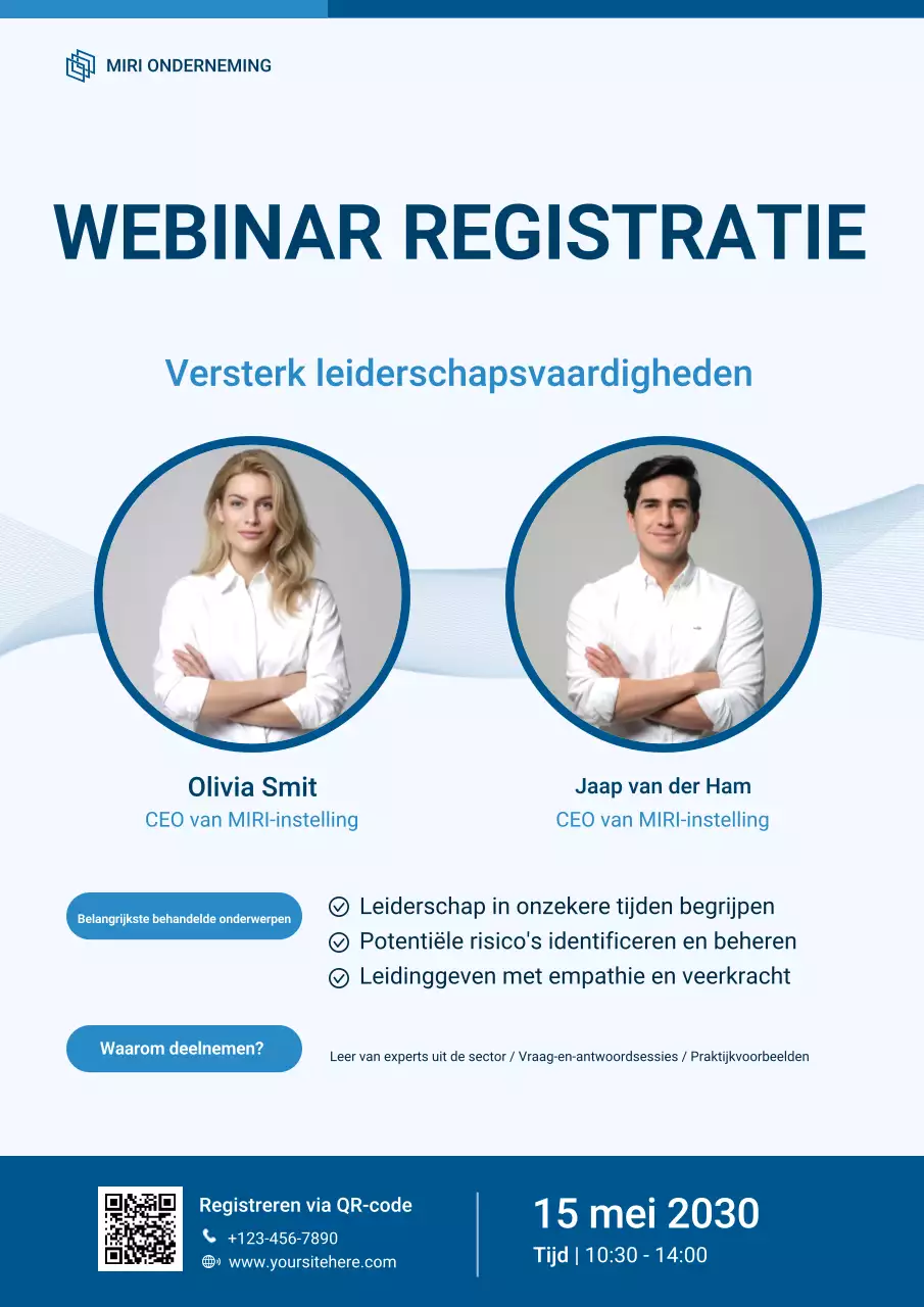 Blauwe moderne webinar registratie poster