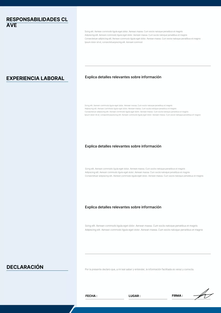 Diseño de currículum profesional en color azul