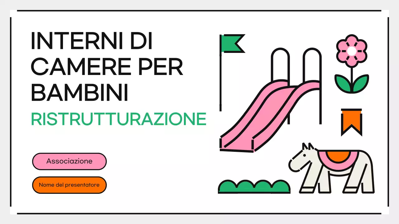 Presentazione della ristrutturazione degli interni della stanza dei bambini rosa, creativa e giocosa