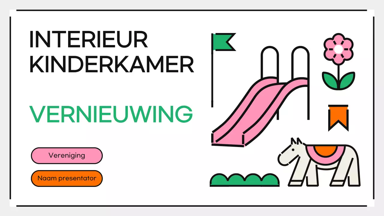 Roze creatieve speelse kinderkamer interieur renovatie presentatie