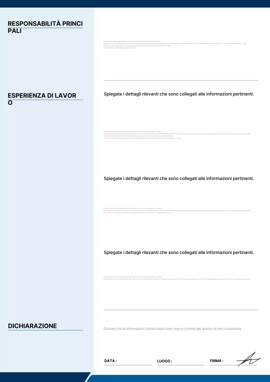 Design del curriculum professionale blu