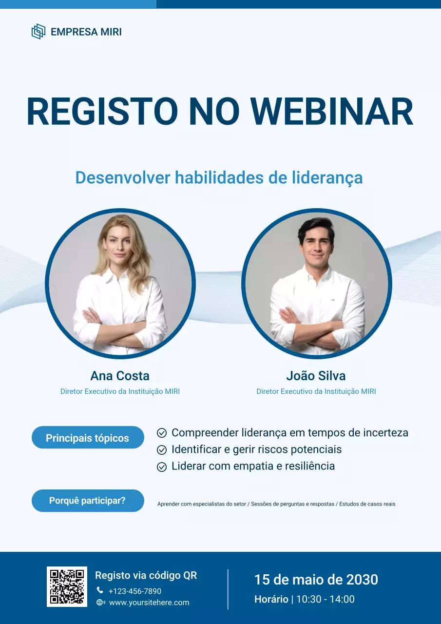 Cartaz de inscrição para o Webinar Blue Modern