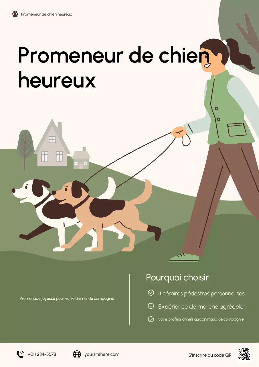 Affiche publicitaire verte moderne pour promener son chien