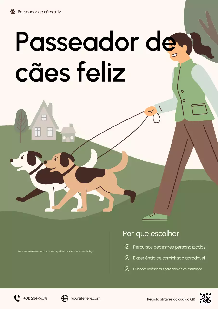 Cartaz de propaganda verde moderno para passear com cães