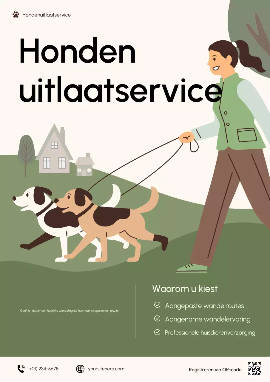 Groene moderne hondenuitlaat-advertentieposter