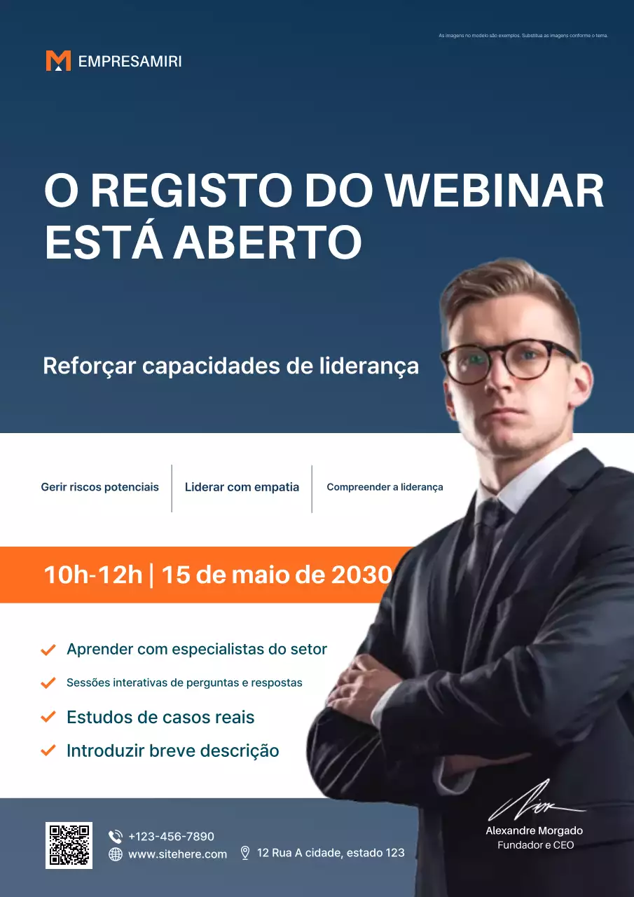 Cartaz de registro de liderança profissional azul