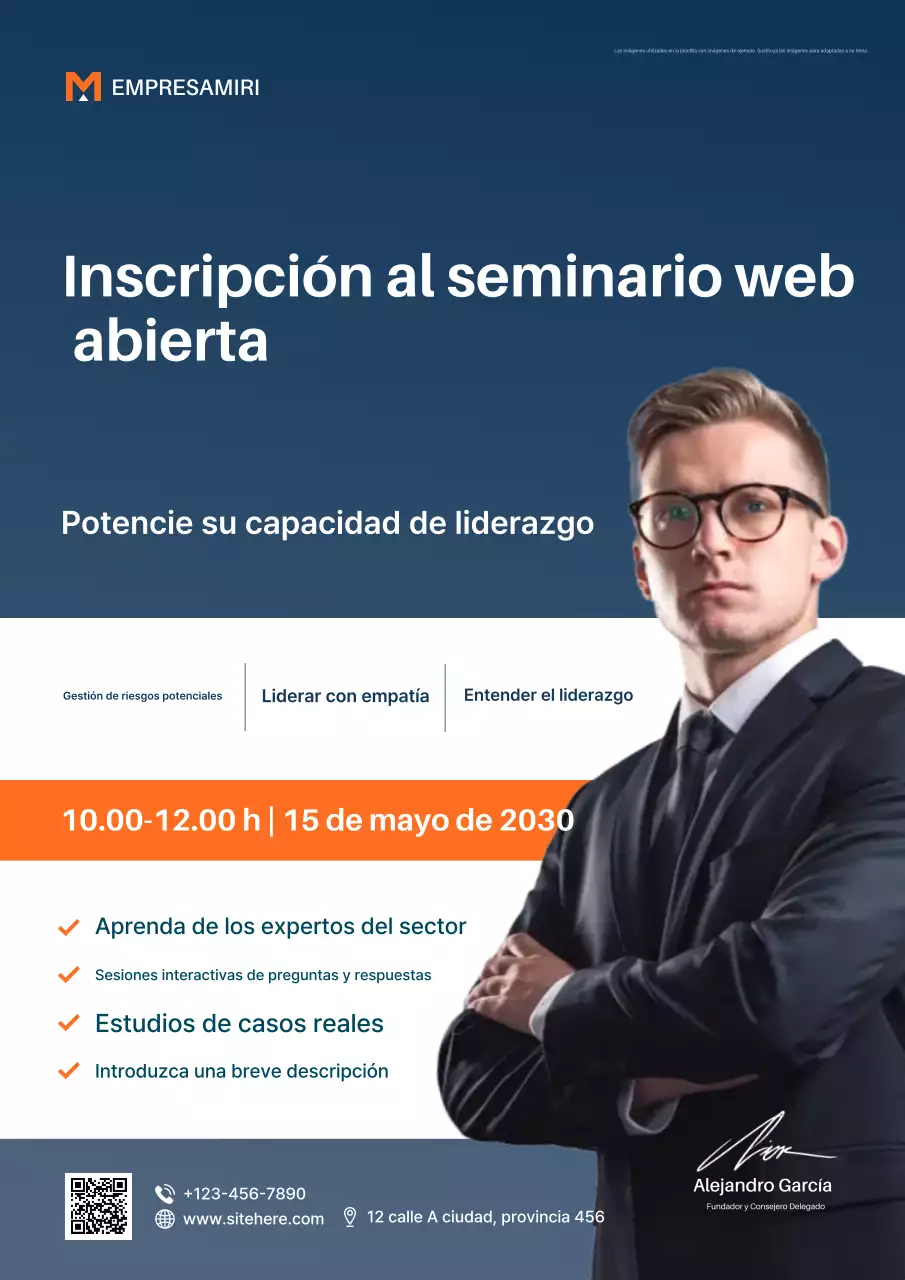 Afiche de inscripción para el liderazgo profesional azul