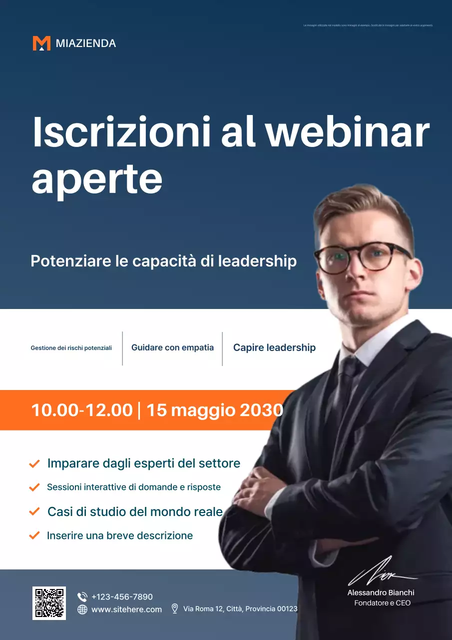 Poster di registrazione per la leadership professionale blu