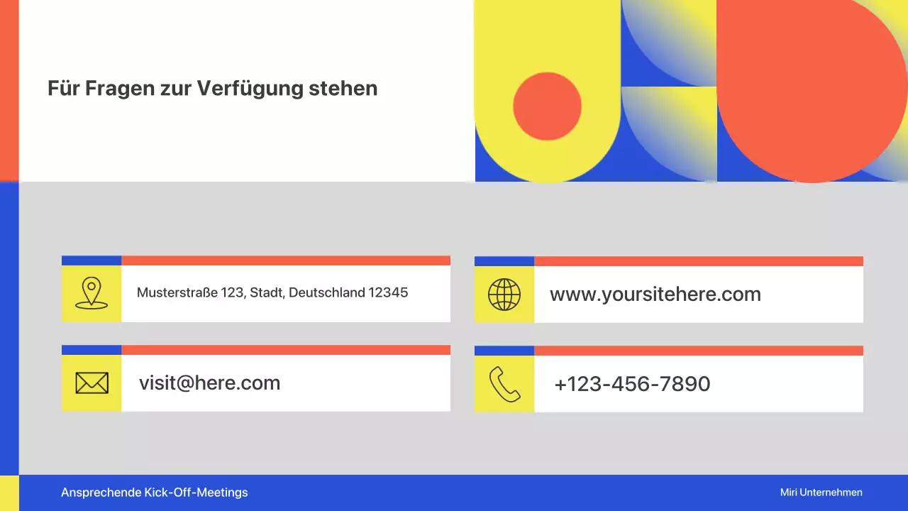 Farbenfroher geometrischer Pitch zum Kick-Off-Meeting Präsentation