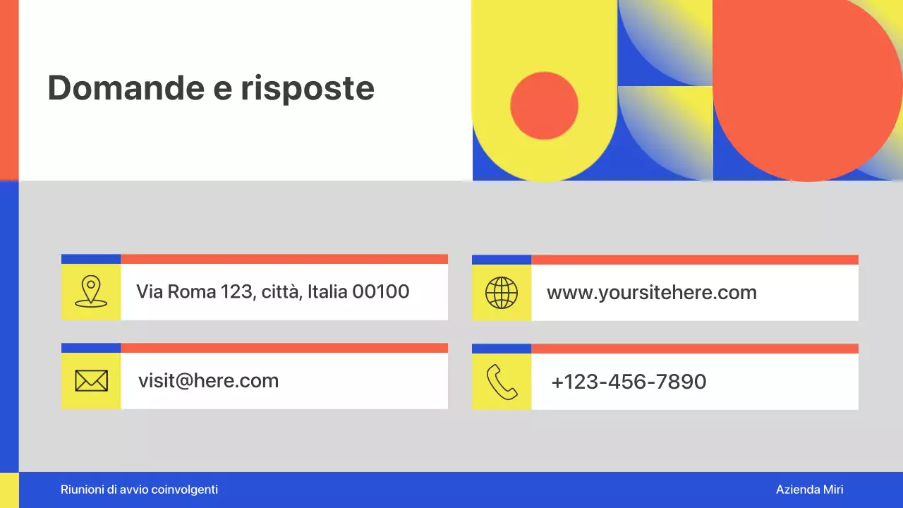 Presentazione del pitch per la riunione di inizio attività geometrica colorata