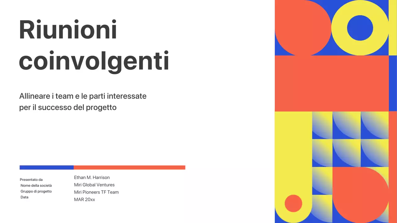 Presentazione del pitch per la riunione di inizio attività geometrica colorata