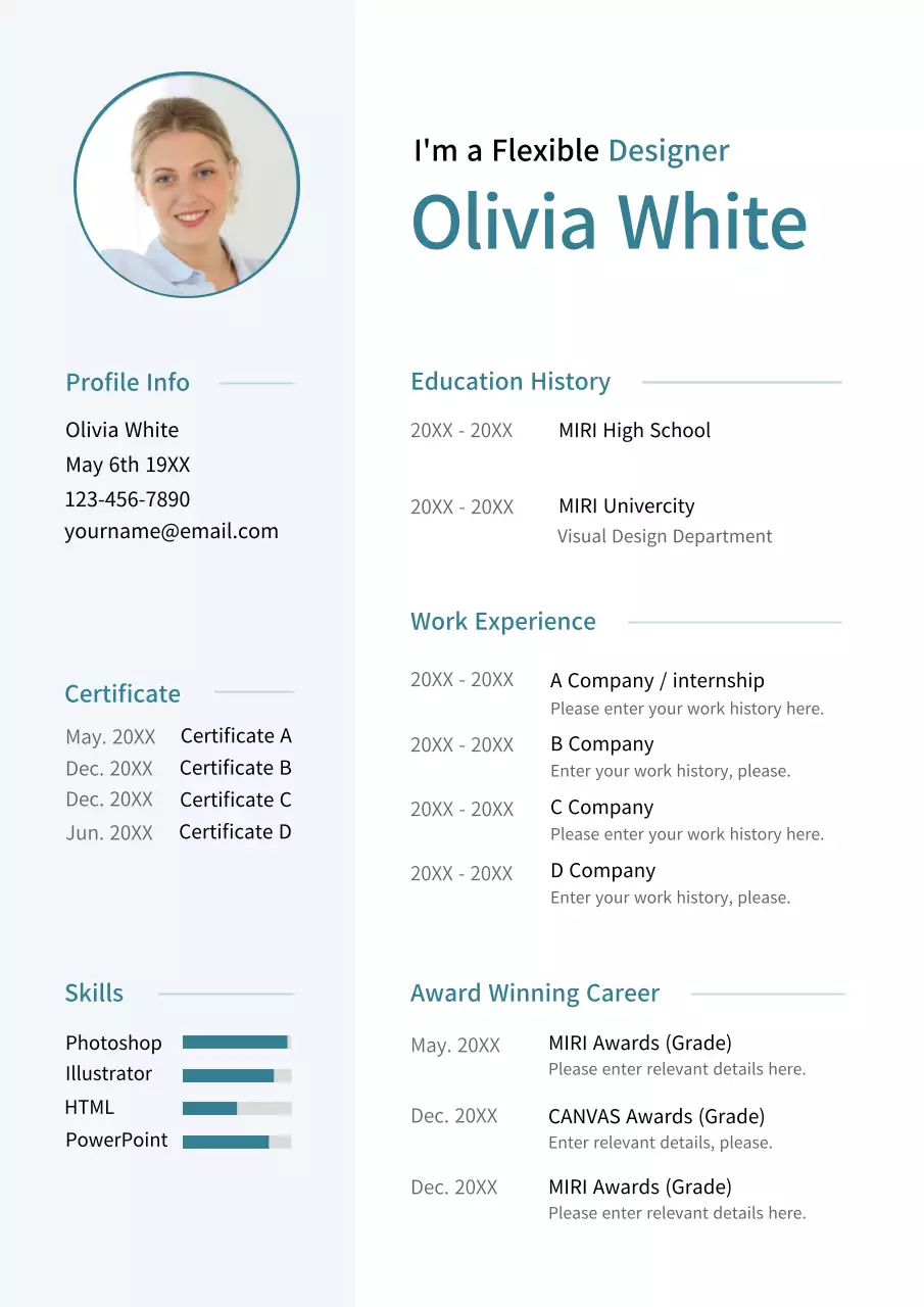 A clean, straight, green resume