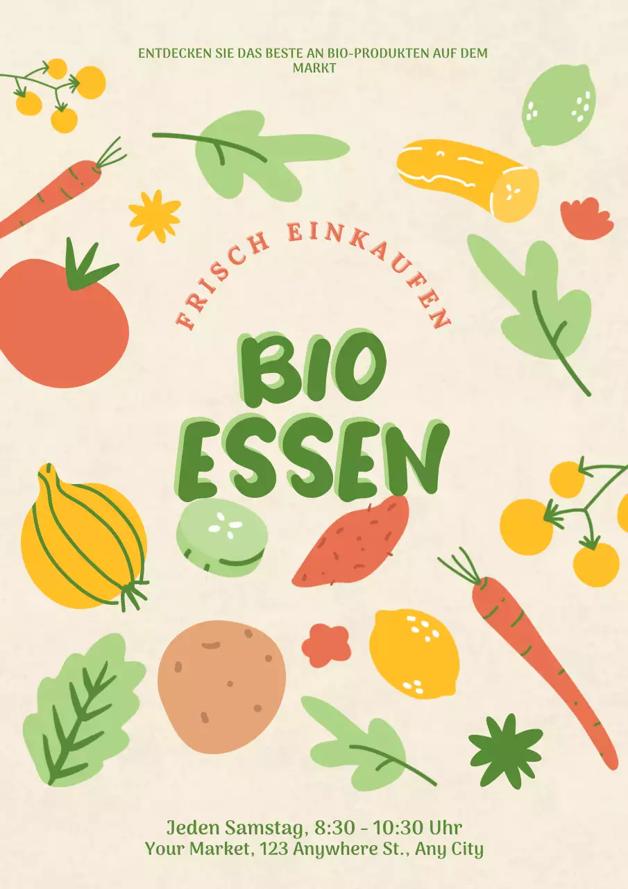 Werbeplakat für den Lebensmittelmarkt im farbenfrohen organischen Naturstil