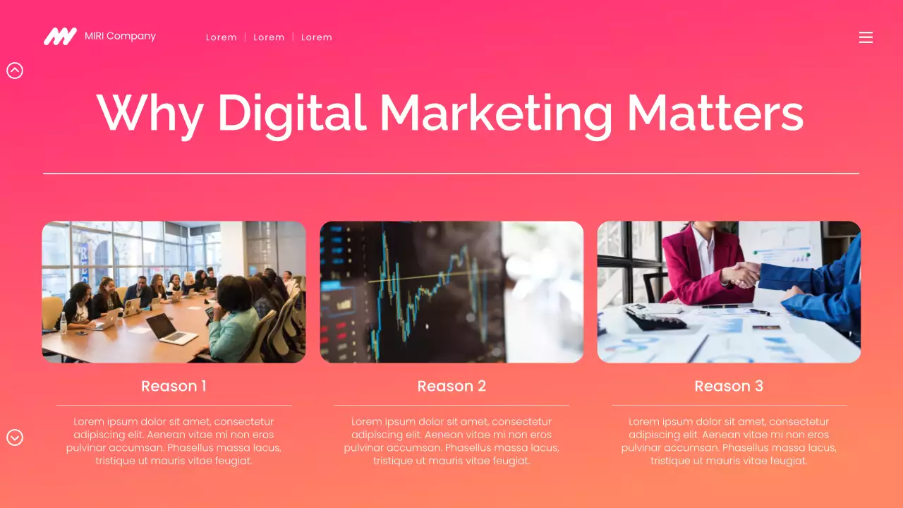 Bài thuyết trình tiếp thị kỹ thuật số hiện đại với hiệu ứng chuyển màu hồng và cam