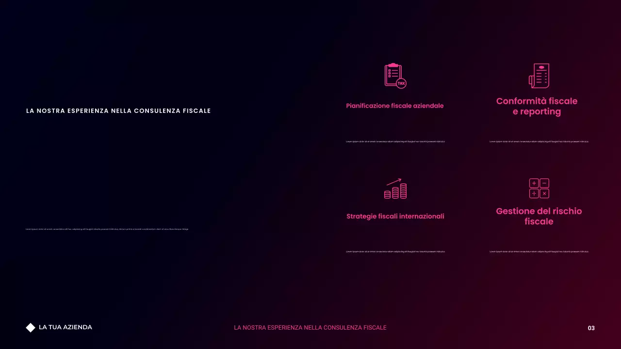 Presentazione dell'agenzia di consulenza minimalista moderna con gradiente scuro