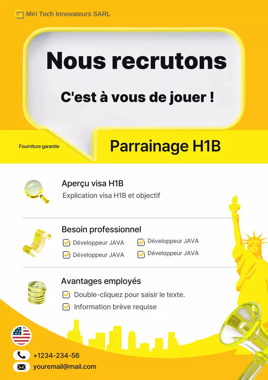 Annonce de recrutement et de parrainage du visa H1B jaune simple