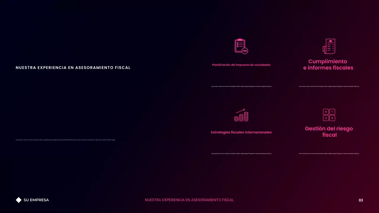 Presentación de agencia de consultoría con degradado oscuro moderno y minimalista