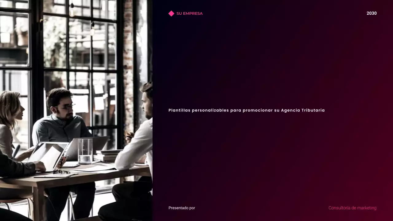 Presentación de agencia de consultoría con degradado oscuro moderno y minimalista