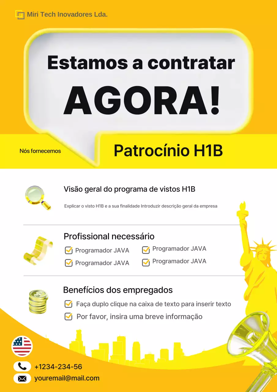 Anúncio de recrutamento e patrocínio H1B simples amarelo