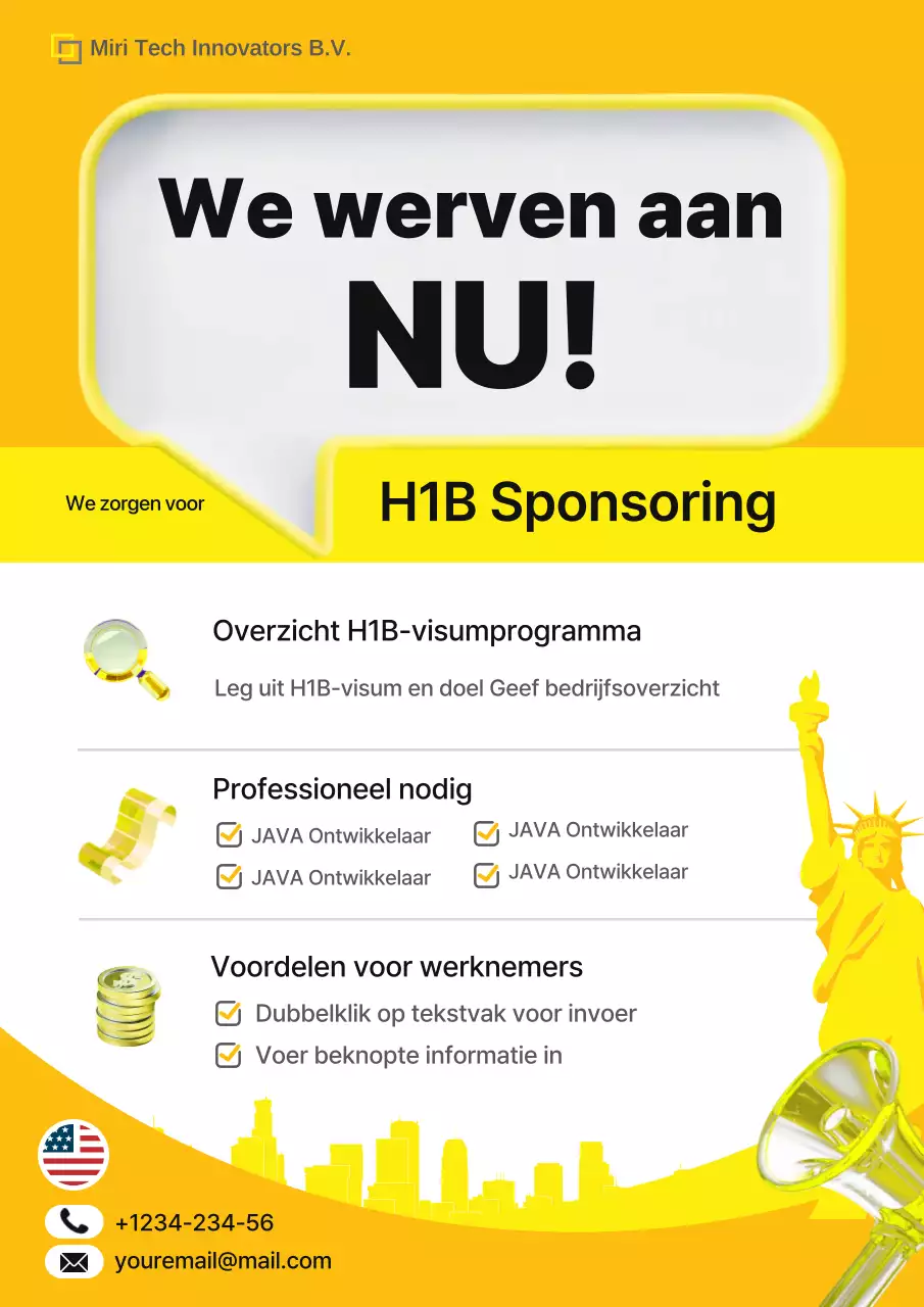 Gele eenvoudige H1B-sponsoring en wervingsaankondiging