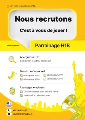 Annonce de recrutement et de parrainage du visa H1B simple jaune